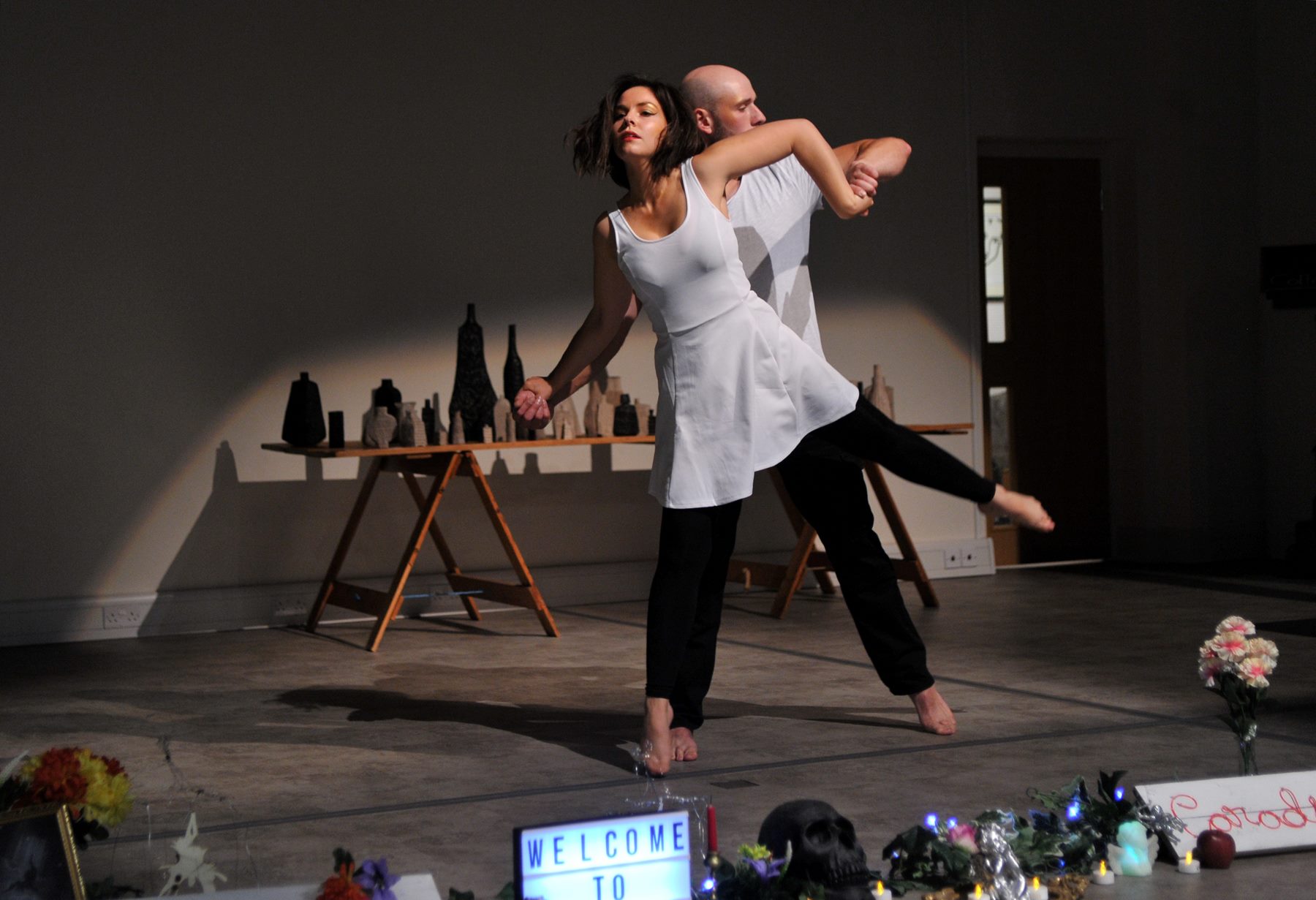 Catherine Frowd stars as Eve and Nathan Marshall stars as Adam in Moth Sanctuary Productions performance of She Plucked, She Ate - an adaptation of John Milton's Paradise Lost - at Cheltenham Literature Festival 2017. 