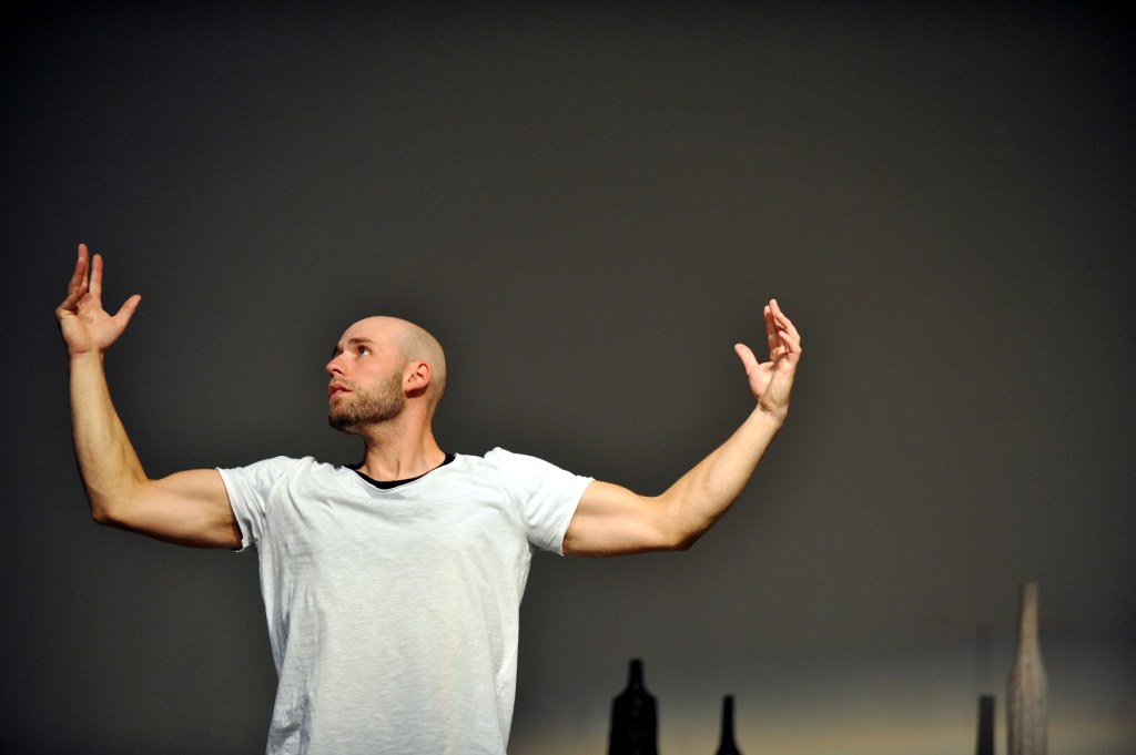 Nathan Marshall stars as Adam in Moth Sanctuary Productions performance of She Plucked, She Ate - an adaptation of John Milton's Paradise Lost - at Cheltenham Literature Festival 2017. 